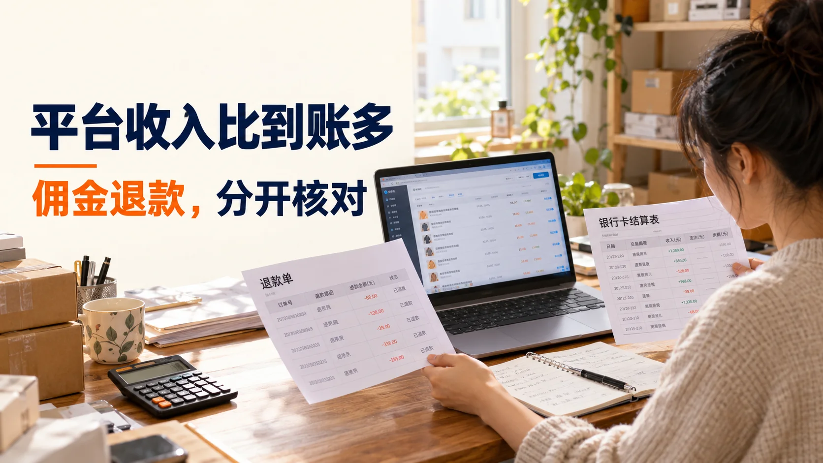 平台报送收入比银行卡到账多，佣金和退款怎么核对？